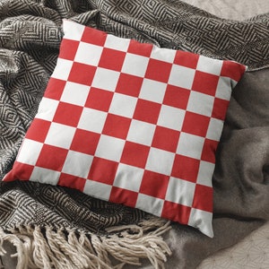 Checkerd Pattern Pillow Cover, Check Print Red And White Square Pillow Case For Xmas, Cushion Covers, Decorative Pillows, Christmas Gift