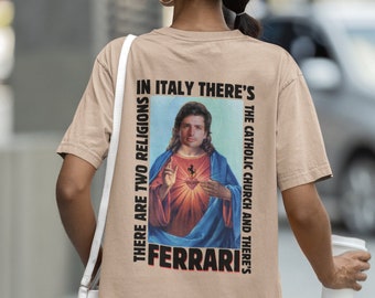 Ferrari Religion F1 T-shirt, Saint Carlos Sainz Tee with back and front design, For Fans of Scuderia Ferrai Formula 1 And Smooth Operator