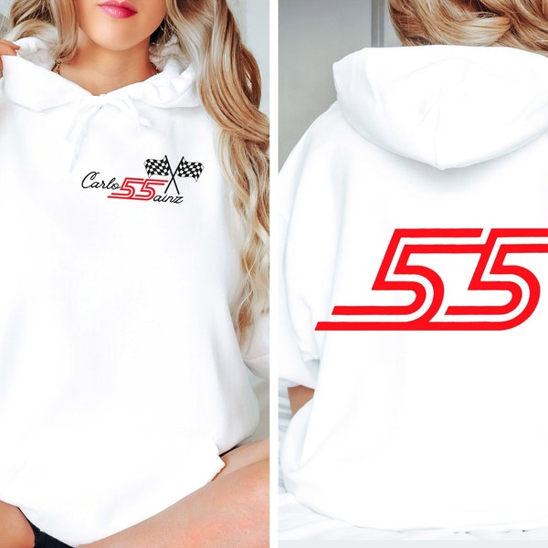 Carlos Sainz 55 Front und Back Design Unisex Heavy Blend Kapuzen-Sweatshirt für Formel-1-Fans