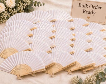 Abanicos personalizados para bodas al por mayor, abanicos de papel plegables personalizados para invitados, recuerdos de boda blancos, regalo para despedida de soltera, fiesta de verano al aire libre.