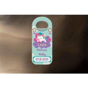 Personalized Baby Shower Bottle Opener Magnet, Custom Bottle Opener Fridge Magnet, Baptism, First Communion Favor, Wedding Party Favor Guest