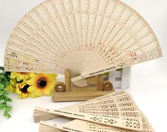 Personalized Wedding Hand Fans Engraved Sandalwood Fans, Personalized Wooden Fan Wedding Favor, Custom Engraved Fans, Bridal Shower Fans