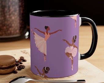Ballerina Coffee Mug, 11oz, Black ballet dancer gift, tea mug for girls