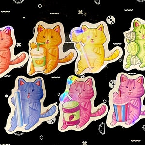 Rainbow Holographic Cat stickers