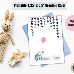 Digital Baby Shower Card-4.25"x5.5" Greeting Card Size | Printable Card | Baby Girl | Baby Boy | Baby Elephant Shower Card | Watercolor Card