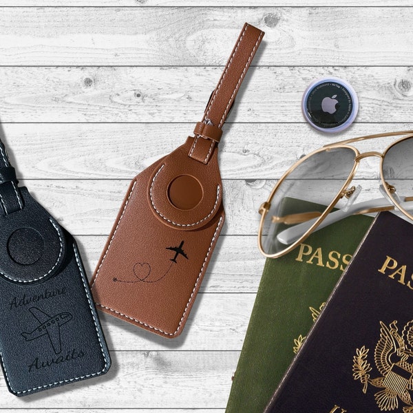 Custom PU Leather AirTag Luggage Holder, Traveler, Personalized Gift, Wedding/Engagement Gift, Graduation Gift, Black/Brown/Blue, Ships fast