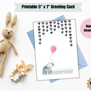 Digital Baby Shower Card - 5" x 7" Greeting Card Size | Printable Card | Baby Girl | Baby Boy | Baby Elephant Shower Card | Watercolor Card