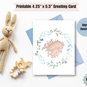 Tarjeta de ducha de bebé digital-4.25"x5.5" Tamaño de tarjeta de felicitación / Tarjeta imprimible / Bebé niña / Bebé niño / Bebé ballena y tarjeta de mamá