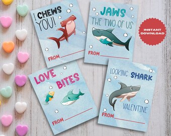Preschool/Kindergarten Watercolor Shark Themed Valentines Day Card | Printable Valentine | Digital Download | 9 Different Cards