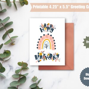 Biglietto d'auguri – Formato biglietto d'auguri 4,25 x 5,5 pollici, arcobaleno/fiori Boho