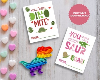 Preschool/Kindergarten Valentines Day Card | Printable Dinosaur Valentine | 'You are DINOmite' | 'You Make My Heart SAUR' | Digital Download