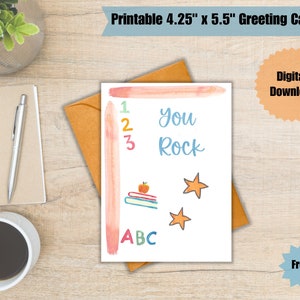 Teacher Appreciation Card - 4.25" x 5.5" Greeting Card Size, Thank You, You Rock, Rockstar, Teacher Gifts, Mentor Gift, Watercolor Thank You
