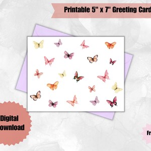 Digital Watercolor Card (Butterflies) - 5&quot; x 7&quot; Greeting Card Size, Printable Card