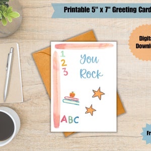 Carte d'appréciation de l'enseignant-5 "x 7" taille de la carte de voeux, merci, Rockstar, cadeaux de l'enseignant, cadeau de mentor, carte de voeux aquarelle, carte imprimable