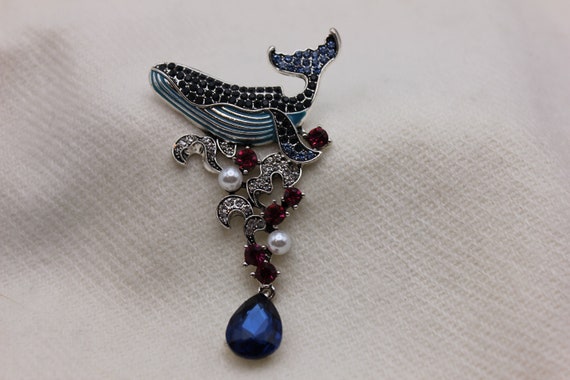 Jeweled Whale Brooch - image 3