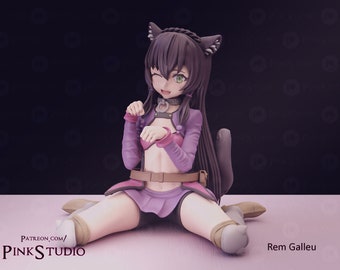 May include: A figurine of a character with cat ears, winking, and wearing a purple outfit. The figure is seated with a tail and cat-like paws. The text "PATREON.COM/PINKSTUDIO" is visible.