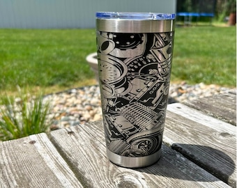 Engraved Car Engine Tumbler, Gearhead Automotive Cup, Car Guy Gift for Him