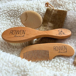 Baby Hair Brush Set, Personalized Baby Shower Gift, Custom Wooden Keepsake for Newborn, Unique Gift for New Baby