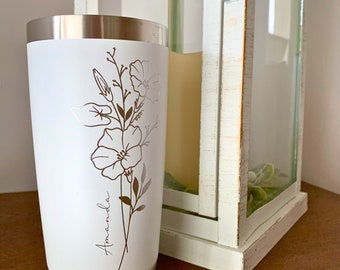 Personalized 20oz Birth Flower Tumbler, Custom Stainless Steel Birthday Month Cup, Gift for Her