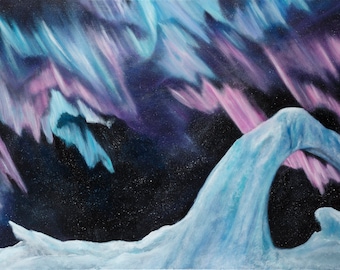 Dance of the Night // Landscape Northern Lights Aurora Borealis Glacier Wall Art Print