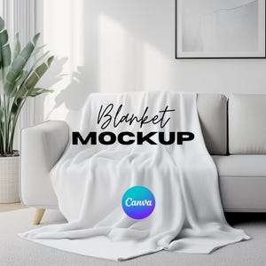 Modelo de mockup de cobertor Canva, mockup de cobertor moderno, cobertor Minky, arrastar e soltar Canva, sobreposição PNG Canva, mockup transparente Printify em branco