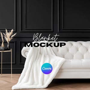 Blanket Mockup Black Template, Modern Mockup Blanket, Minky Blanket, Canva Drag & Drop, PNG Canva Overlay, Transparent Blank Printify Mockup