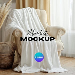Blanket Mockup Canva Template, Modern Mockup Blanket, Minky Blanket, Canva Drag & Drop, PNG Canva Overlay, Transparent Blank Printify Mockup