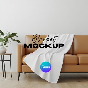 Modelo de mockup de cobertor, cobertor de mockup moderno, cobertor Minky, arrastar e soltar Canva, sobreposição PNG Canva, mockup transparente Printify em branco