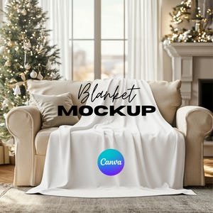 Modelo de mockup de cobertor para férias Canva, mockup de cobertor, cobertor Minky, arrastar e soltar Canva, sobreposição PNG Canva, mockup transparente Printify em branco