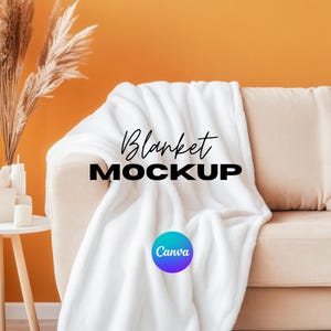 Modelo de mockup de sofá de cobertor Canva, mockup de cobertor, cobertor Minky, arrastar e soltar Canva, sobreposição PNG Canva, mockup transparente Printify em branco
