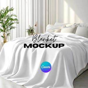 Modelo de mockup de cobertor Canva, mockup de cobertor moderno, cobertor Minky, arrastar e soltar Canva, sobreposição PNG Canva, mockup transparente Printify em branco