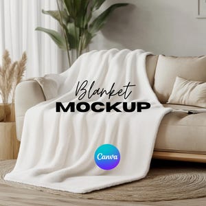 Modelo de mockup de cobertor, cobertor de mockup moderno, cobertor Minky, arrastar e soltar Canva, sobreposição PNG Canva, mockup transparente Printify em branco
