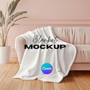 Modelo de mockup de cobertor rosa, cobertor de mockup moderno, cobertor Minky, arrastar e soltar Canva, sobreposição PNG Canva, mockup transparente Printify em branco