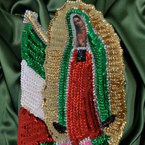 Virgin Mary Flag Sequin Patch: Virgen de Guadalupe Applique