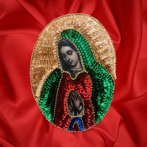 Virgin Mary Sequin Patch, Religious Sequins Patch,, Virgen de Guadalupe, Guadalupana, Applique, Sew On, Catholic, Glue On, Lentejuela