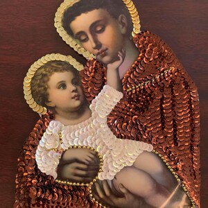 Saint Anthony Sequin Patch: Catholic Applique (9.75x7.5 in)