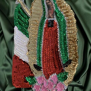 Virgin Mary Flag Sequin Patch, Religious Sequins Patch, Virgen de Guadalupe, Guadalupana, Applique, Sew On, Catholic, Glue On, Lentejuela