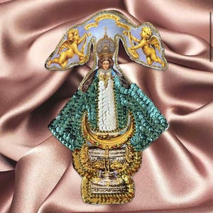 Our Lady of San Juan Sequin Patch, Religious Applique (10 x 6 in)