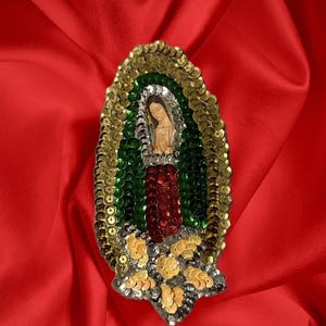 Small Virgin Mary Sequin Patch, Religious Sequins Patch,, Virgen de Guadalupe, Guadalupana, Applique, Sew On, Catholic, Glue On, Lentejuela