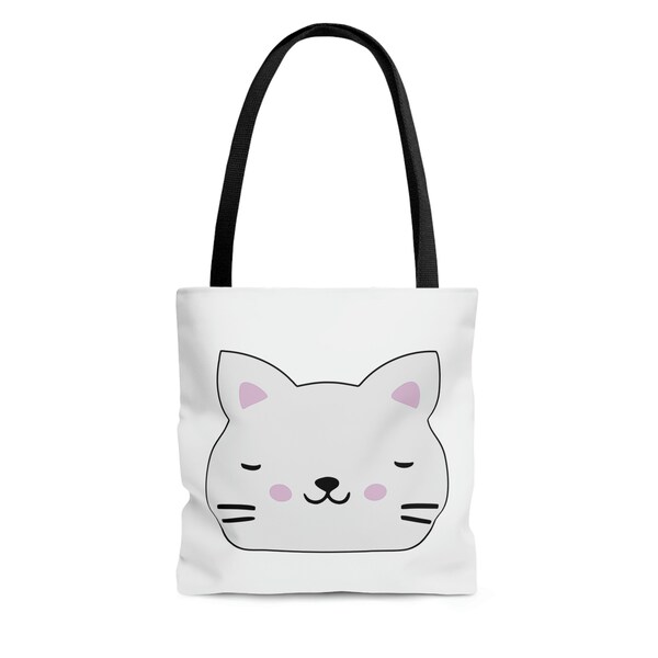 Cute Kawaii Cat Tote Bag with long handles (AOP) -kitty lover handbag,cool trendy purse,kitten mom gift idea,japanese aesthetic shoulder bag