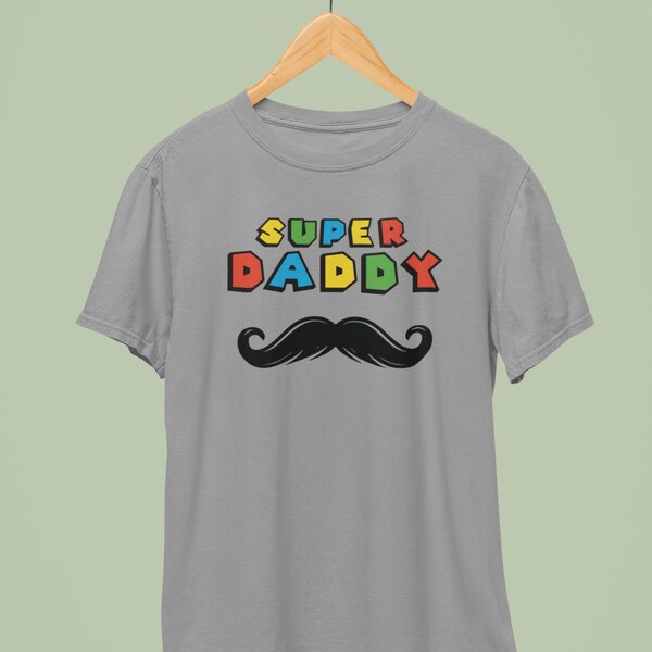 Super Daddy Mario Bros Tee,Father's Day t-shirt,gamer dad birthday gift idea,dad videogamer,moustache shirt,vintage games lover,superhero