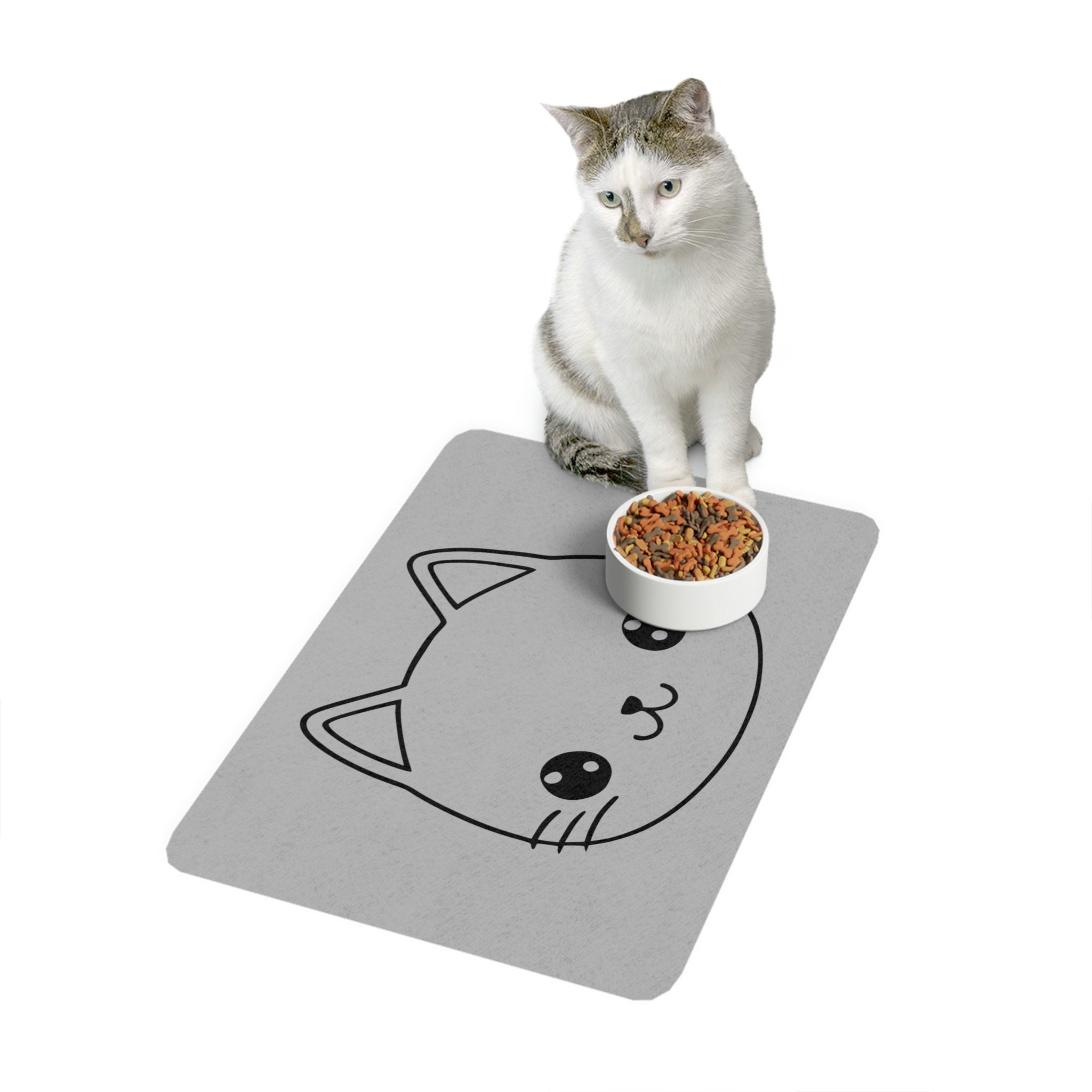 Kawaii Kitty food/water bowl mat - cute cat lover gift, puppy litter  pad,dog accessories,cat doormat/placemat,washable pet bed, new pet idea