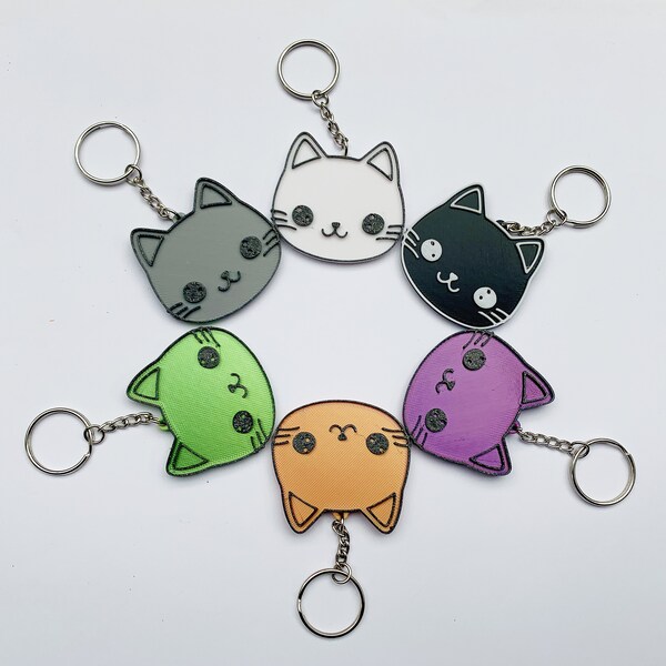 Kawaii Cat Keychain 3d printed -custom color,cute kitty personalized keyring, pretty bag tag,gift for her,handmade bag charm,3d model,neko