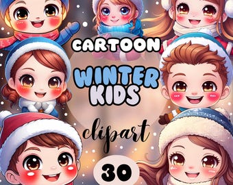 Winter Kids Clipart Bundle | Cute Girls and Boys Characters | 30 PNG Files 300 DPI | Instant Digital Download | Commercial use