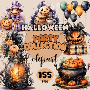 Halloween Party Collection Clipart | Watercolor Decoration | 155 Cliparts | Instant Digital Download | Commercial use