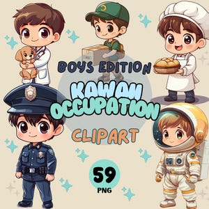 Kawaii Jungen Berufe Clipart | Lehrer Essentials | Niedliche Job-Icons | 59 PNG-Dateien | Sofortiger digitaler Download | Kommerzielle Nutzung