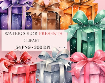 Watercolor Christmas Presents Clipart Bundle | 54 PNG Files | Instant Digital Download | Commercial use