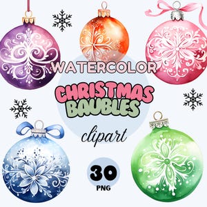 Watercolor Christmas Baubles Clipart Bundle | Tree Decoration | 14 PNG Files | Instant Digital Download | Commercial use