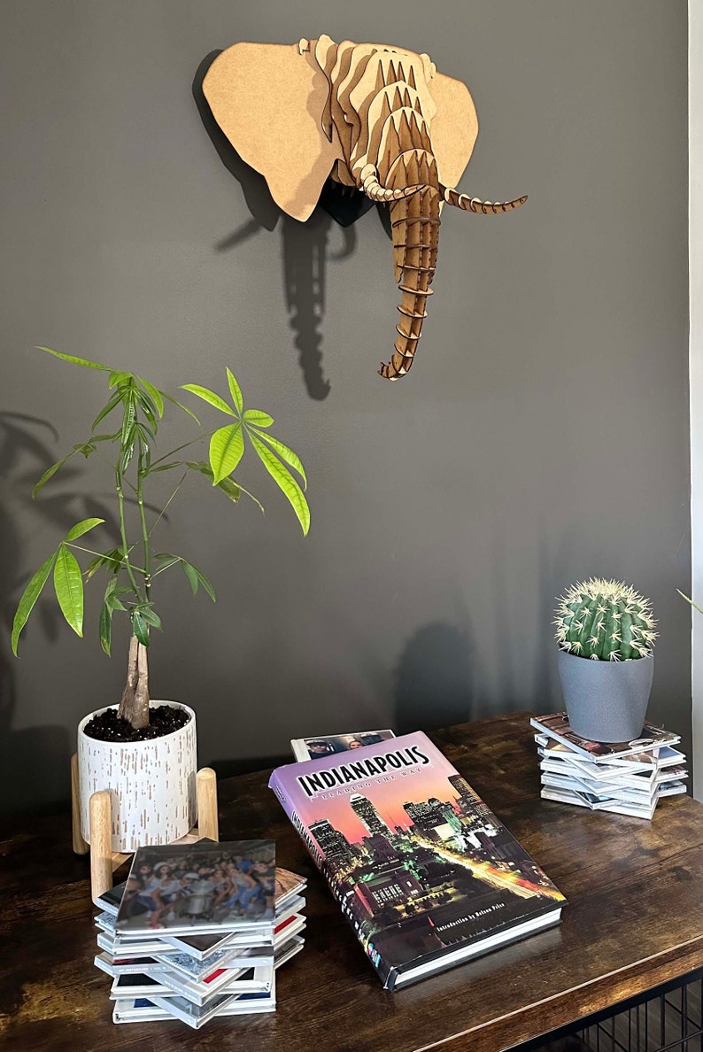 Elephant Wall Sculpture, Exotic Laser Cut 3D Elephant Head Wall Art