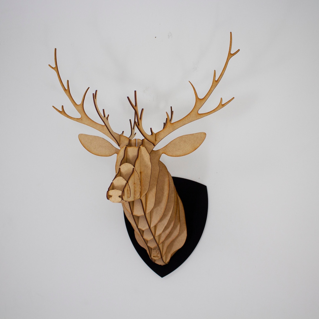 3D Wooden Animal Puzzle Head, Deer Head MDF Wood, Animal Head Puzzle
